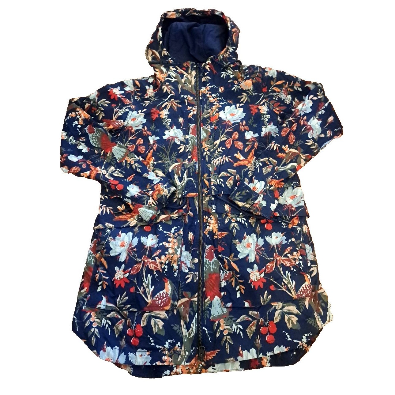 Womens Columbia West Bluff Jacket Nocturnal Bird & Floral Blue Hooded Pockets M
